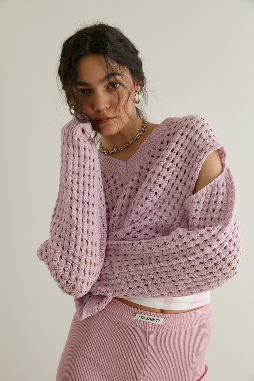 Honey Net Cut-out Knit / Pink